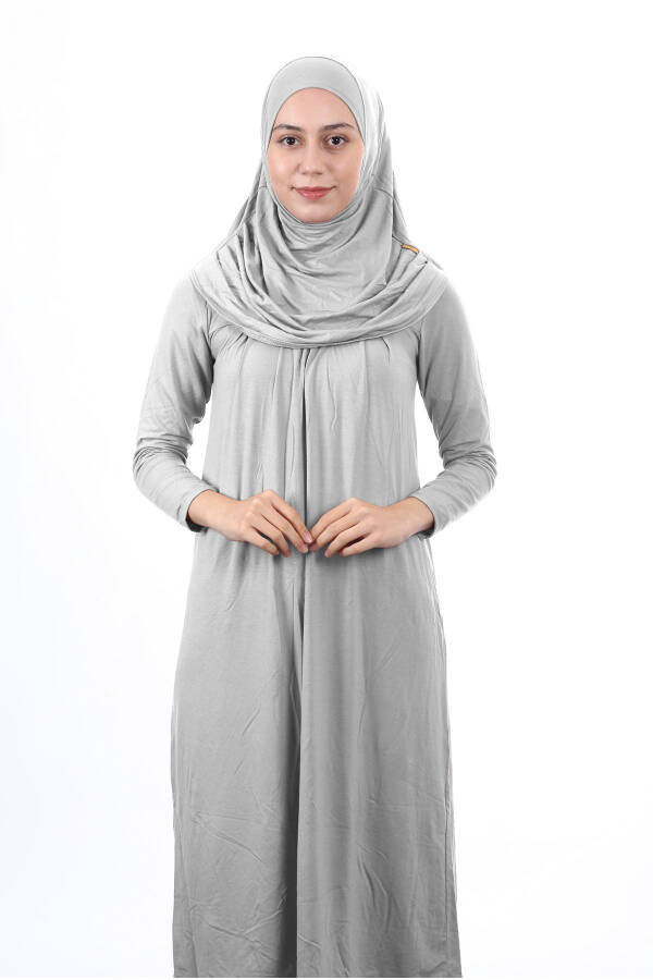 Muslim prayer dress, for girls, ages 12-15, gray, hooded - 1