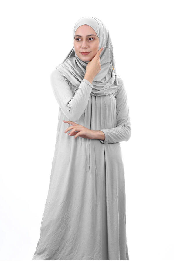 Muslim prayer dress, for girls, ages 12-15, gray, hooded - 3