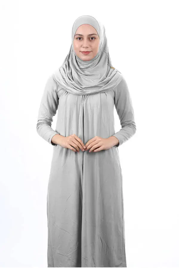 Muslim prayer dress, for girls, ages 12-15, gray, hooded - 1