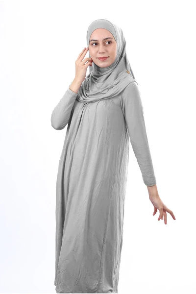 Muslim prayer dress, for girls, ages 12-15, gray, hooded - Modazone (1)