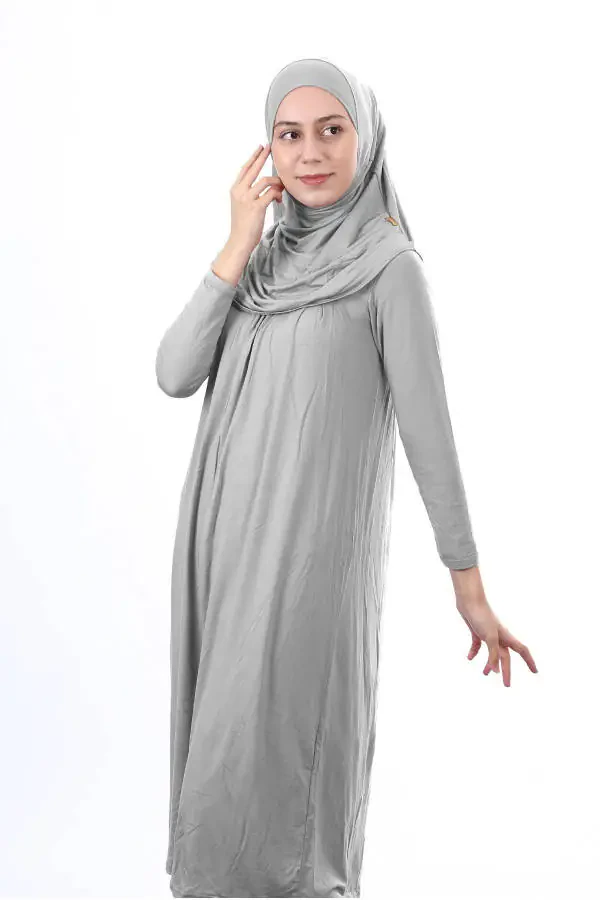 Muslim prayer dress, for girls, ages 12-15, gray, hooded - 2