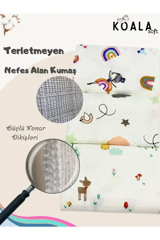 Muslin adyol 3 qismli to'plam (80X80CM) | oeko-tex muslin mato | Yangi tug'ilgan chaqaloq uchun yumshoq sochiq, o'rash - Balerina qush va jayron naqshli - 2