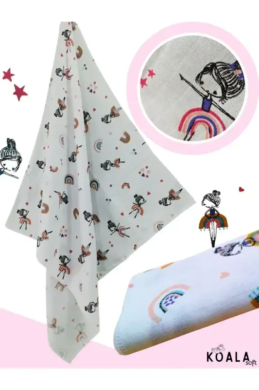 Muslin adyol 3 qismli to'plam (80X80CM) | oeko-tex muslin mato | Yangi tug'ilgan chaqaloq uchun yumshoq sochiq, o'rash - Balerina qush va jayron naqshli - 3