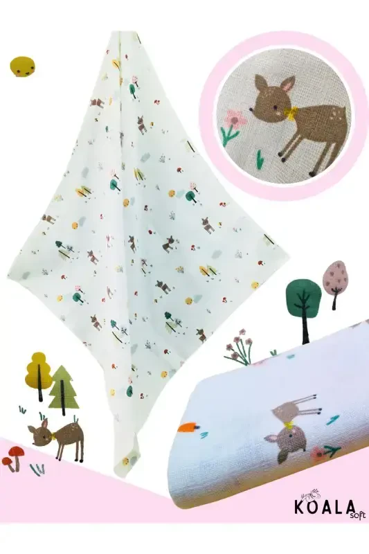 Muslin adyol 3 qismli to'plam (80X80CM) | oeko-tex muslin mato | Yangi tug'ilgan chaqaloq uchun yumshoq sochiq, o'rash - Balerina qush va jayron naqshli - 5