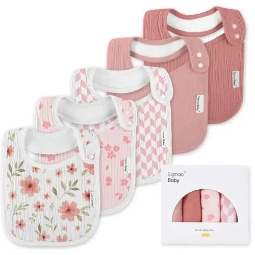 Muslin Baby Bibs for Drooling and Teething,Bibs for Boys Girls | Soft Cotton,Extra Absorbent,Easy Adjustable Side Snap,Shrink‑resistant & fade‑proof - 1