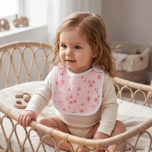 Muslin Baby Bibs for Drooling and Teething,Bibs for Boys Girls | Soft Cotton,Extra Absorbent,Easy Adjustable Side Snap,Shrink‑resistant & fade‑proof - 3