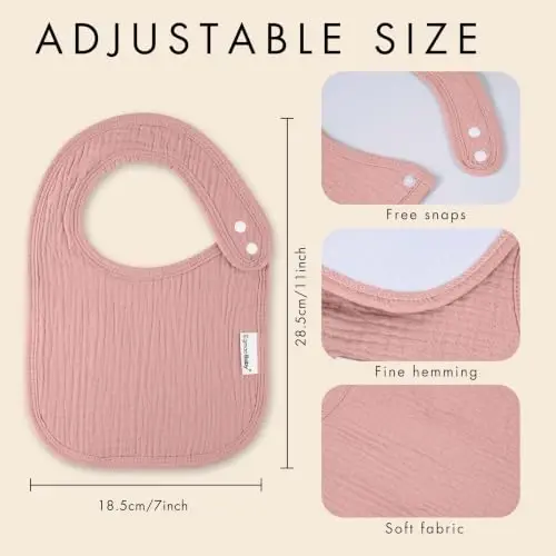 Muslin Baby Bibs for Drooling and Teething,Bibs for Boys Girls | Soft Cotton,Extra Absorbent,Easy Adjustable Side Snap,Shrink‑resistant & fade‑proof - 5