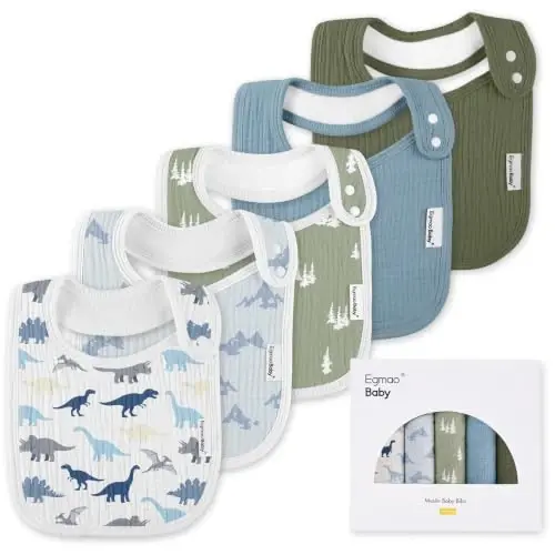 Muslin Baby Bibs for Drooling and Teething,Bibs for Boys Girls | Soft Cotton,Extra Absorbent,Easy Adjustable Side Snap,Shrink‑resistant & fade‑proof - 1
