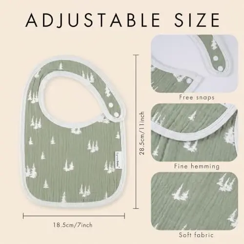 Muslin Baby Bibs for Drooling and Teething,Bibs for Boys Girls | Soft Cotton,Extra Absorbent,Easy Adjustable Side Snap,Shrink‑resistant & fade‑proof - 5