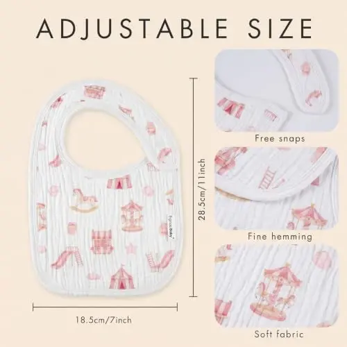 Muslin Baby Bibs for Drooling and Teething,Bibs for Boys Girls | Soft Cotton,Extra Absorbent,Easy Adjustable Side Snap,Shrink‑resistant & fade‑proof - 5