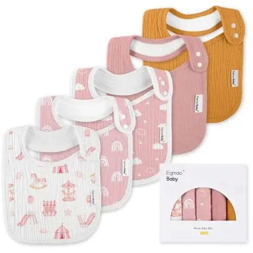Muslin Baby Bibs for Drooling and Teething,Bibs for Boys Girls | Soft Cotton,Extra Absorbent,Easy Adjustable Side Snap,Shrink‑resistant & fade‑proof - Muslin