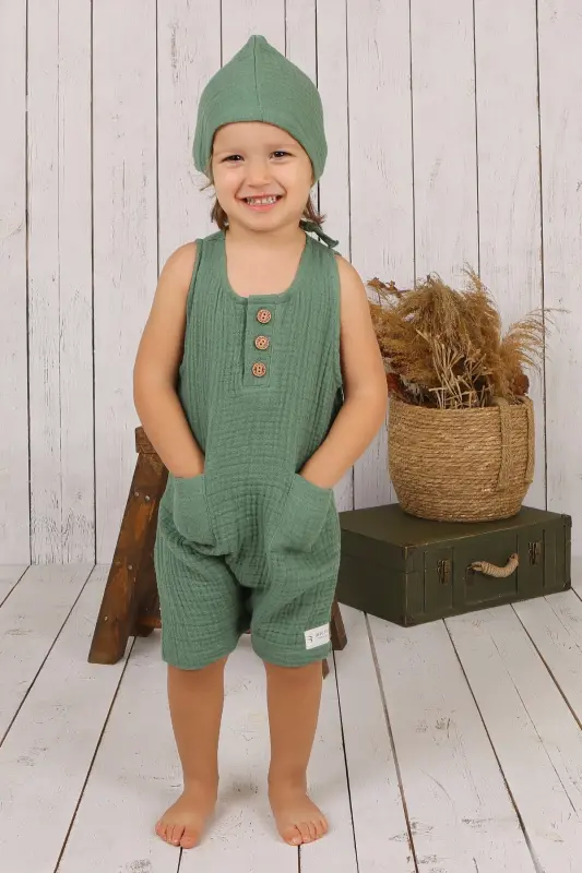 Muslin Baby Buttoned Romper-Seafoam green - 1