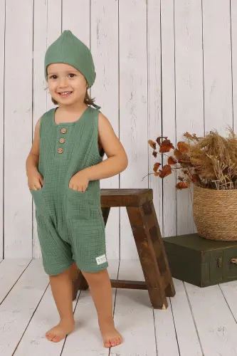 Muslin Baby Buttoned Romper-Seafoam green - 3
