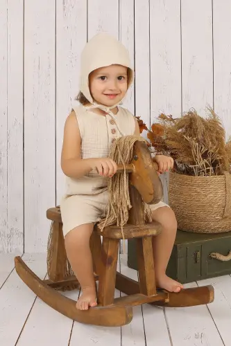 Muslin Baby Front Buttoned Romper-Cream - 6