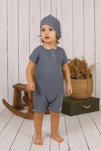 Muslin Baby Romper with Hat-Indigo - BEW TEX (1)