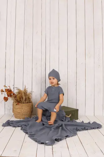 Muslin Baby Romper with Hat-Indigo - 5