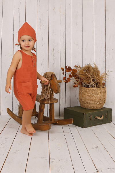 Müslin Bebek Önden Düğmeli Tulum-Kiremit - 2