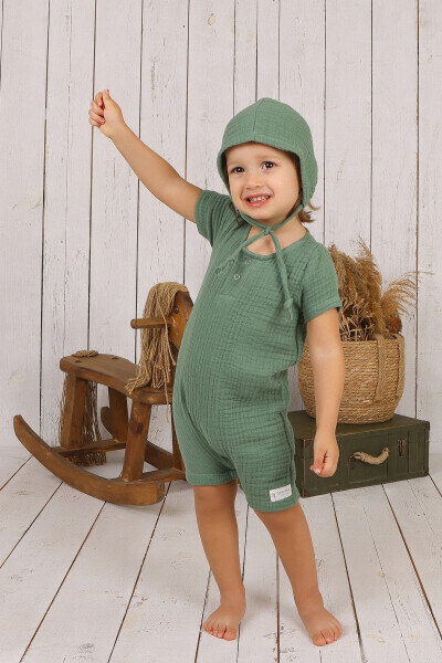 Müslin Bebek Şapkalı Tulum - Çağla Yeşili - BEW TEX