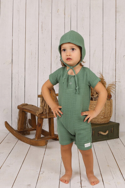 Müslin Bebek Şapkalı Tulum - Çağla Yeşili - BEW TEX (1)