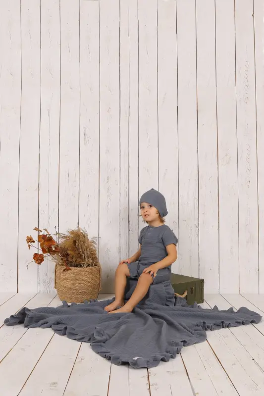 Muslin Bebek Shapkalı Tulum-İndigo - 4