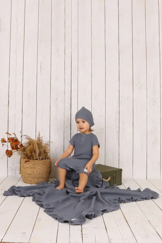 Muslin Bebek Shapkalı Tulum-İndigo - 5