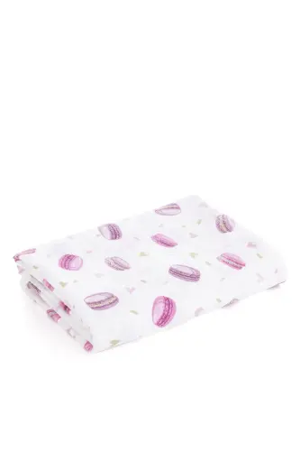 Müslin Bezi Örtü Makaron Desen - Pembe 120x120 Cm + 4 Adet Ağız Mendili-PEMBE - 1
