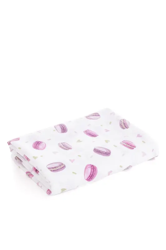 Müslin Bezi Örtü Makaron Desen - Pembe 120x120 Cm + 4 Adet Ağız Mendili-PEMBE - 1