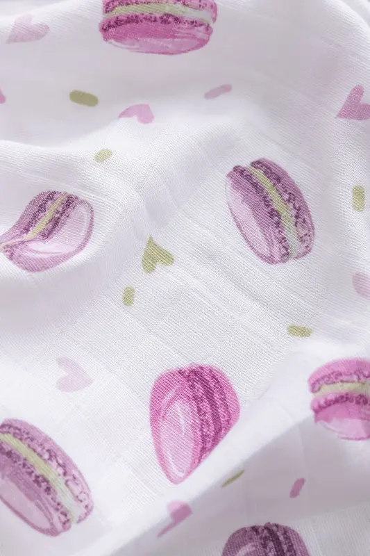 Müslin Bezi Örtü Makaron Desen - Pembe 120x120 Cm + 4 Adet Ağız Mendili-PEMBE - 2