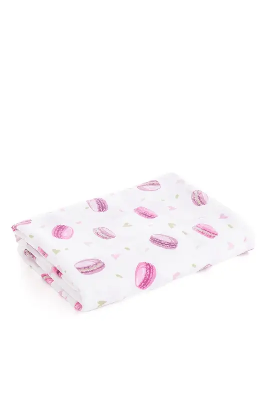 Müslin Bezi Örtü Makaron Desen - Pembe 120x120 Cm + 4 Adet Ağız Mendili - PEMBE - 2