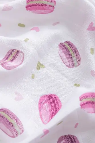 Müslin Bezi Örtü Makaron Desen - Pembe 120x120 Cm + 4 Adet Ağız Mendili - PEMBE - 3