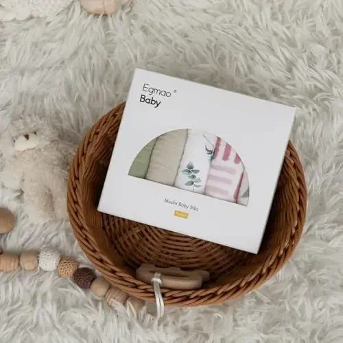 Muslin Bibs for Baby Boys Girls,Organic Muslin Baby Bib for Drooling and Teething,Soft Bandana Drool Bibs 5 Pack - 5