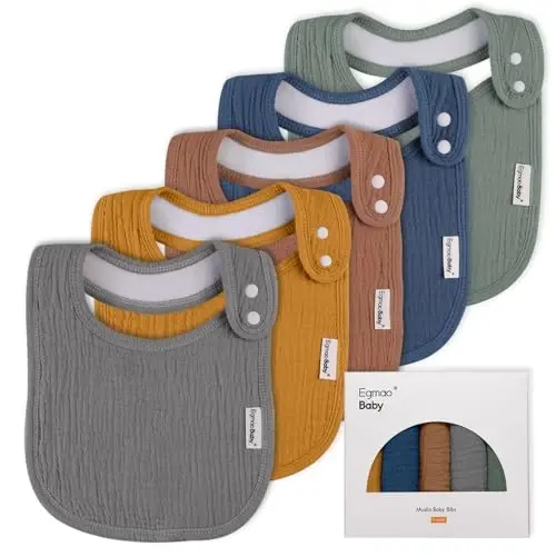 Muslin Bibs for Baby Boys Girls,Organic Muslin Baby Bib for Drooling and Teething,Soft Bandana Drool Bibs 5 Pack - EGMAO BABY