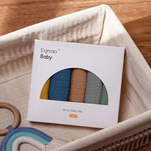 Muslin Bibs for Baby Boys Girls,Organic Muslin Baby Bib for Drooling and Teething,Soft Bandana Drool Bibs 5 Pack - 5