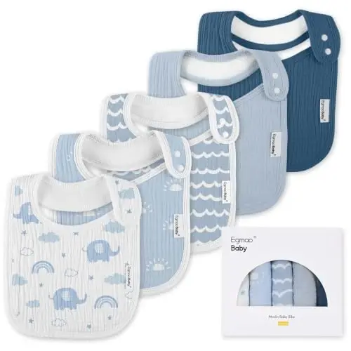 Muslin Bibs for Baby Boys Girls,Organic Muslin Baby Bib for Drooling and Teething,Soft Bandana Drool Bibs 5 Pack - 1