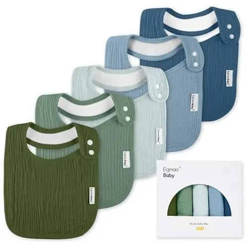 Muslin Bibs for Baby Boys Girls,Organic Muslin Baby Bib for Drooling and Teething,Soft Bandana Drool Bibs 5 Pack 