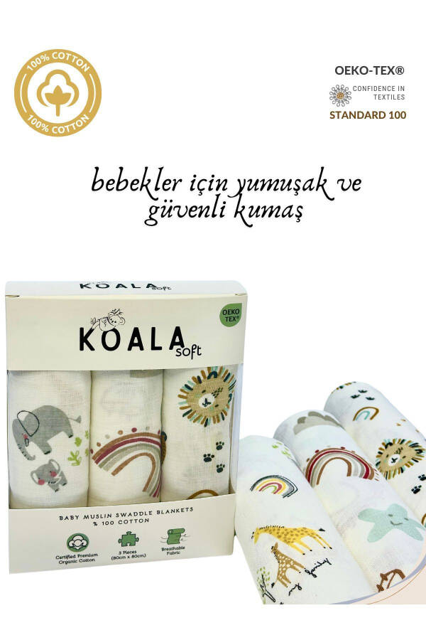 Muslin Blanket 3-Piece Set (80X80CM) | oeko-tex Muslin Fabric | Soft Towel for Newborn Baby, Swaddle - 38