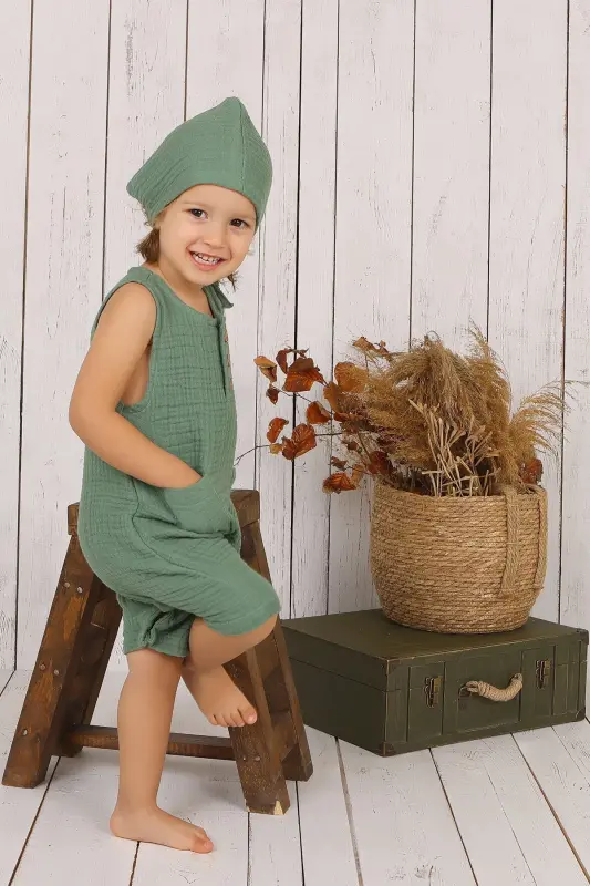 Müslin Chaqaloq Oldidan Tugmachali Tulum-Çağla yashili - 2