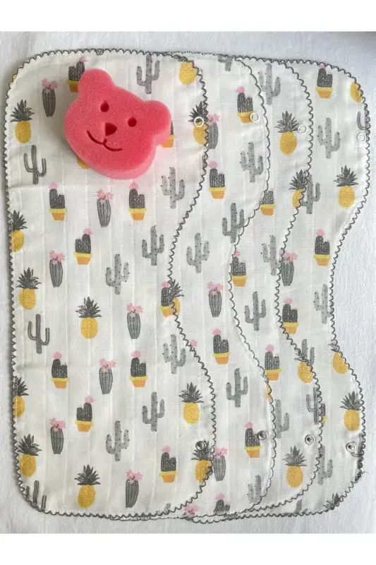 Muslin Double Layer Snap Baby Bib Shoulder Cover Bath Sponge-PINK SPONGE - 2