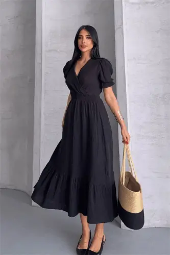 Muslin Fabric Dress - BLACK - BÜYÜKBEDENIZ (1)