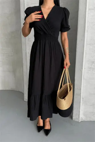 Muslin Fabric Dress - BLACK - 3