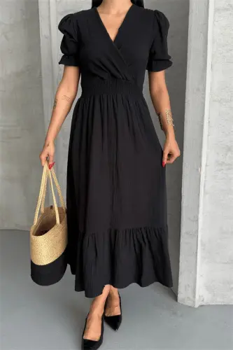 Muslin Fabric Dress - BLACK - 4