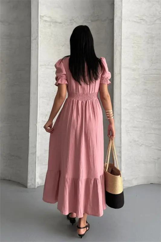 Muslin Fabric Dress - POWDER - 5