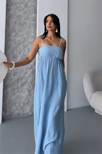 Muslin Fabric Long Dress - BABY BLUE - BÜYÜKBEDENIZ (1)