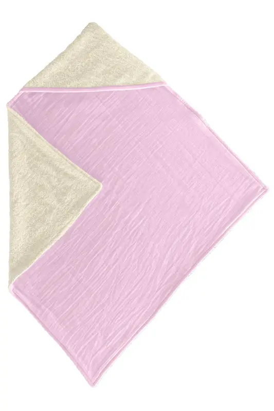 Muslin Hooded Baby Child Towel Swaddle Bath Towel Cotton Beach Towel Double Sided Use - Beige-Pink - 5