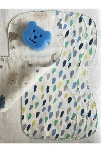 Muslin ikki qavatli tugmachali ovqatlanish oldigi/elkama örtigi & Hammom süngeri-OQ SÜNGER - MASALBABY (1)