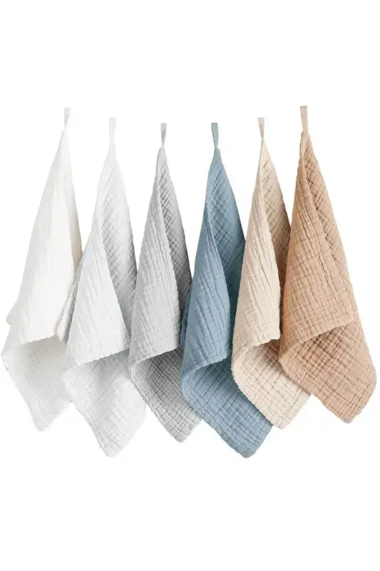 Muslin Kumaş 6'li Bebek Mama Önlüğü Ağız Mendili Müslim Bebek Terleme Mendili 40x40 CM - REVUBABY