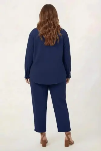 Müslin Kumaş Büyük Beden Gömlek Lacivert - 5