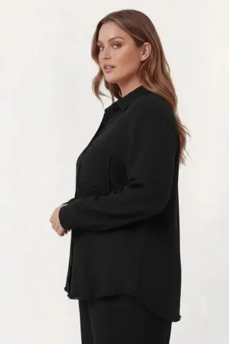 Müslin Kumaş Büyük Beden Gömlek Siyah - BÜYÜKBEDENIZ (1)