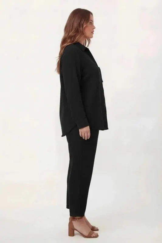 Müslin Kumaş Büyük Beden Gömlek Siyah - 3