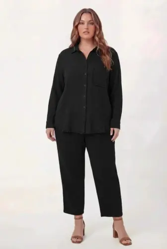 Müslin Kumaş Büyük Beden Gömlek Siyah - 4